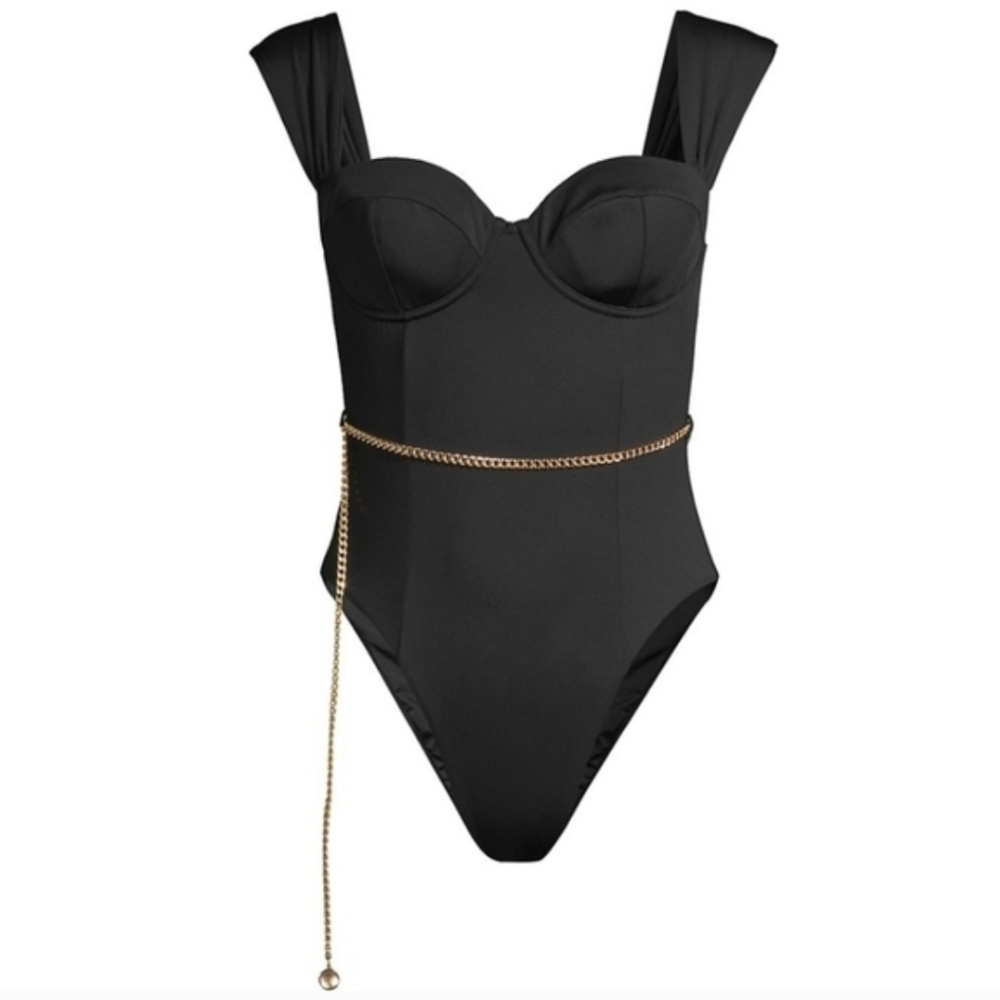 NEW WeWoreWhat Danielle Vintage One Piece Swimsuit In Black Size Small
